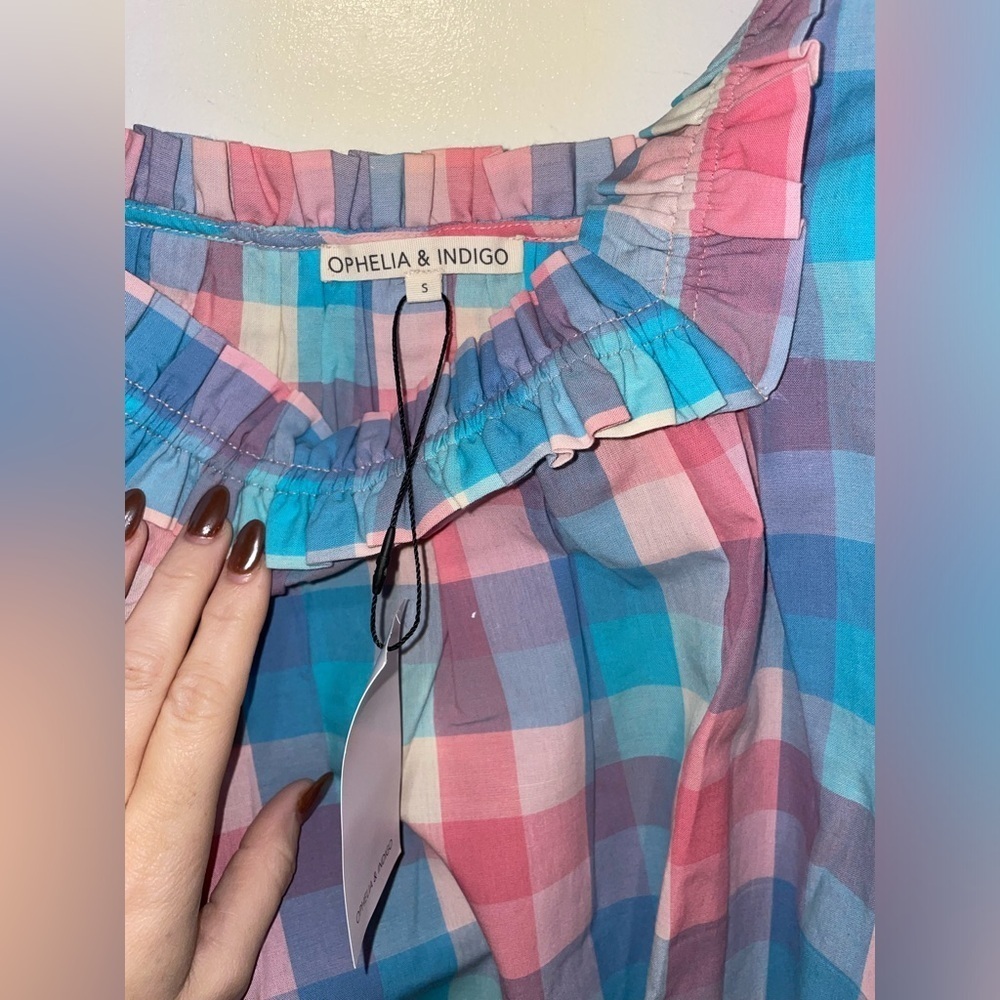 New! Ophelia & Indigo April Dress Pink & Blue Woven Gingham Check Small Nwt! — image 8 of 8